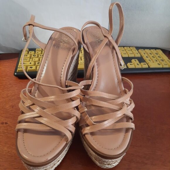 NEW ! Vince Camuto Parys Leather Platform Espadrille Wedges Sandal Beige Size11